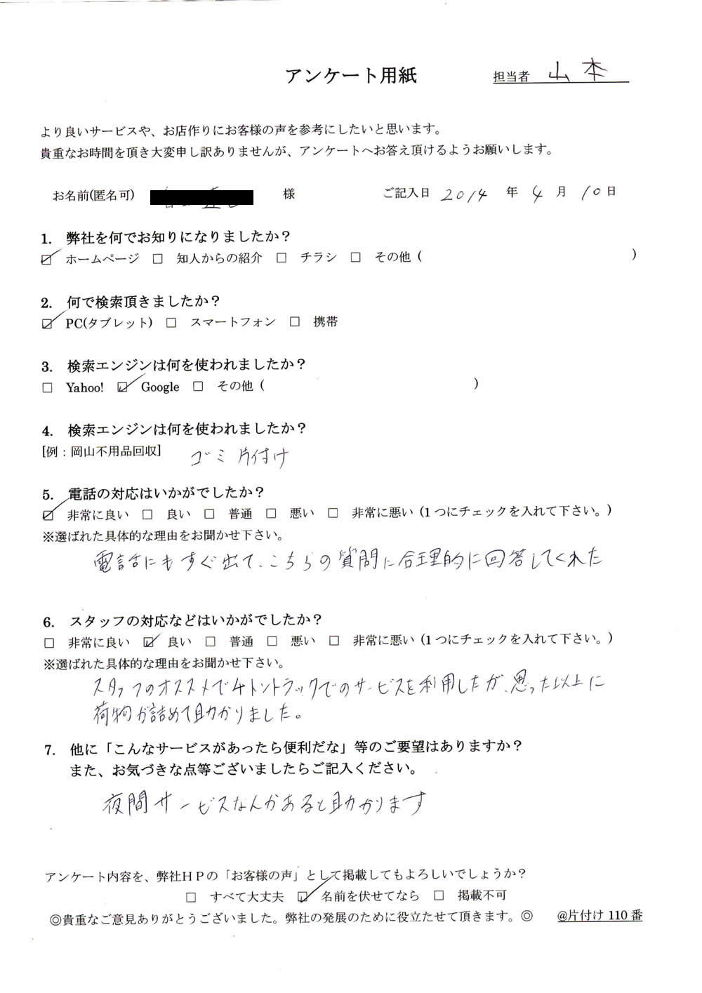 萩市在住 匿名希望さま(男性)